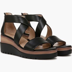 Naturalizer Black and Tan Wedge Sandals